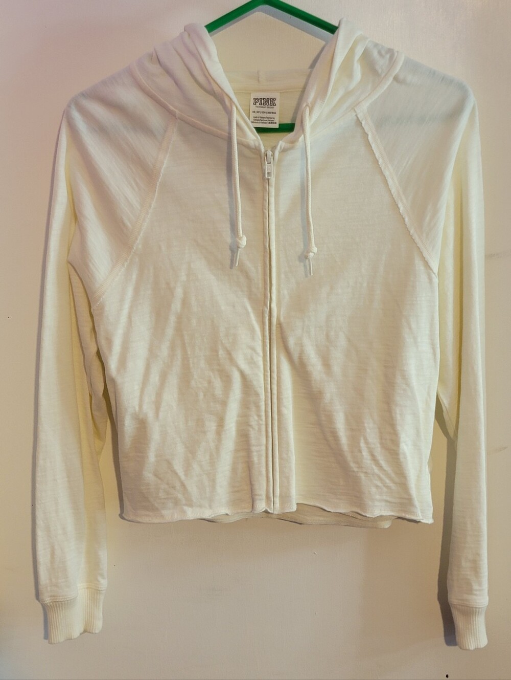 PINK Victoria's Secret Cream Full-Zip Hoodie with Drawstring NWOT
